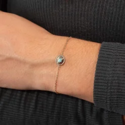 Bracelet plaqué or pierre synthétique verte 18 cm
