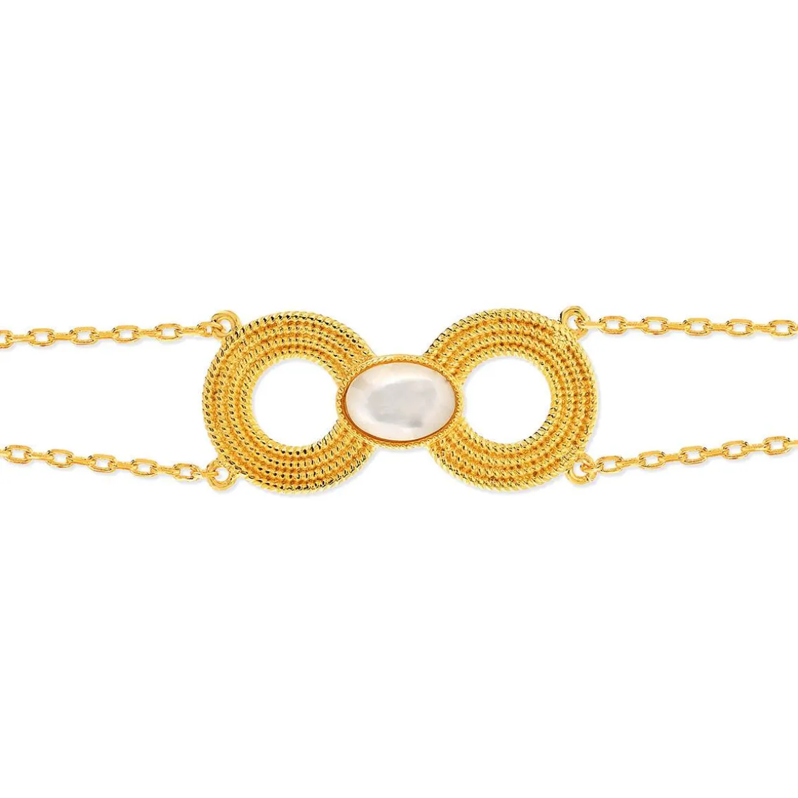 Bracelet plaqué or résine blanche, motif anneau perlé 18 cm