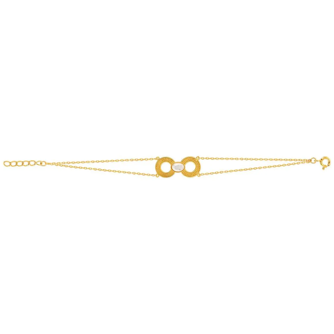 Bracelet plaqué or résine blanche, motif anneau perlé 18 cm
