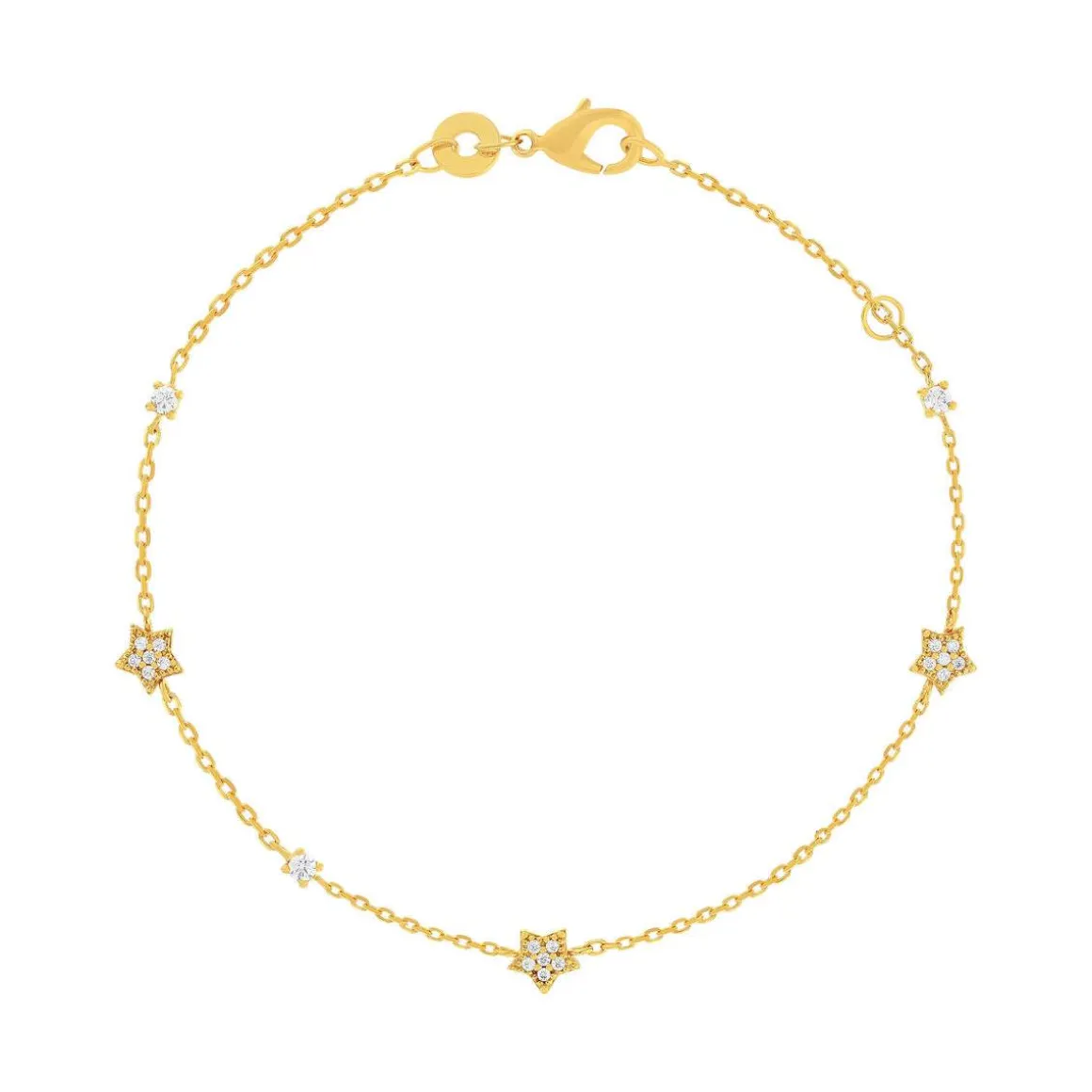 Bracelet plaqué or étoiles et zirconias 18 cm