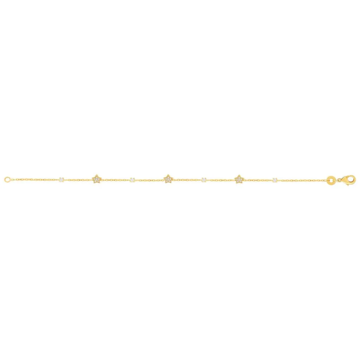 Bracelet plaqué or étoiles et zirconias 18 cm