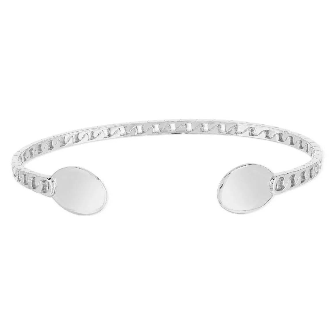 Bracelet rigide argent 925, plaques ovales, motif maille gourmette