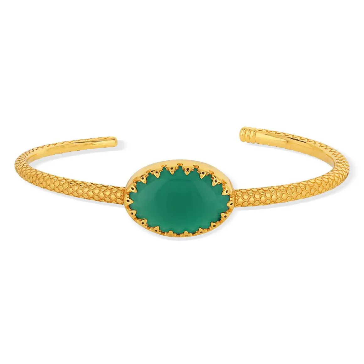 Bracelet rigide doré agate verte 58 mm