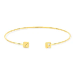 Bracelet rigide or jaune 375 diamants motif pyramide