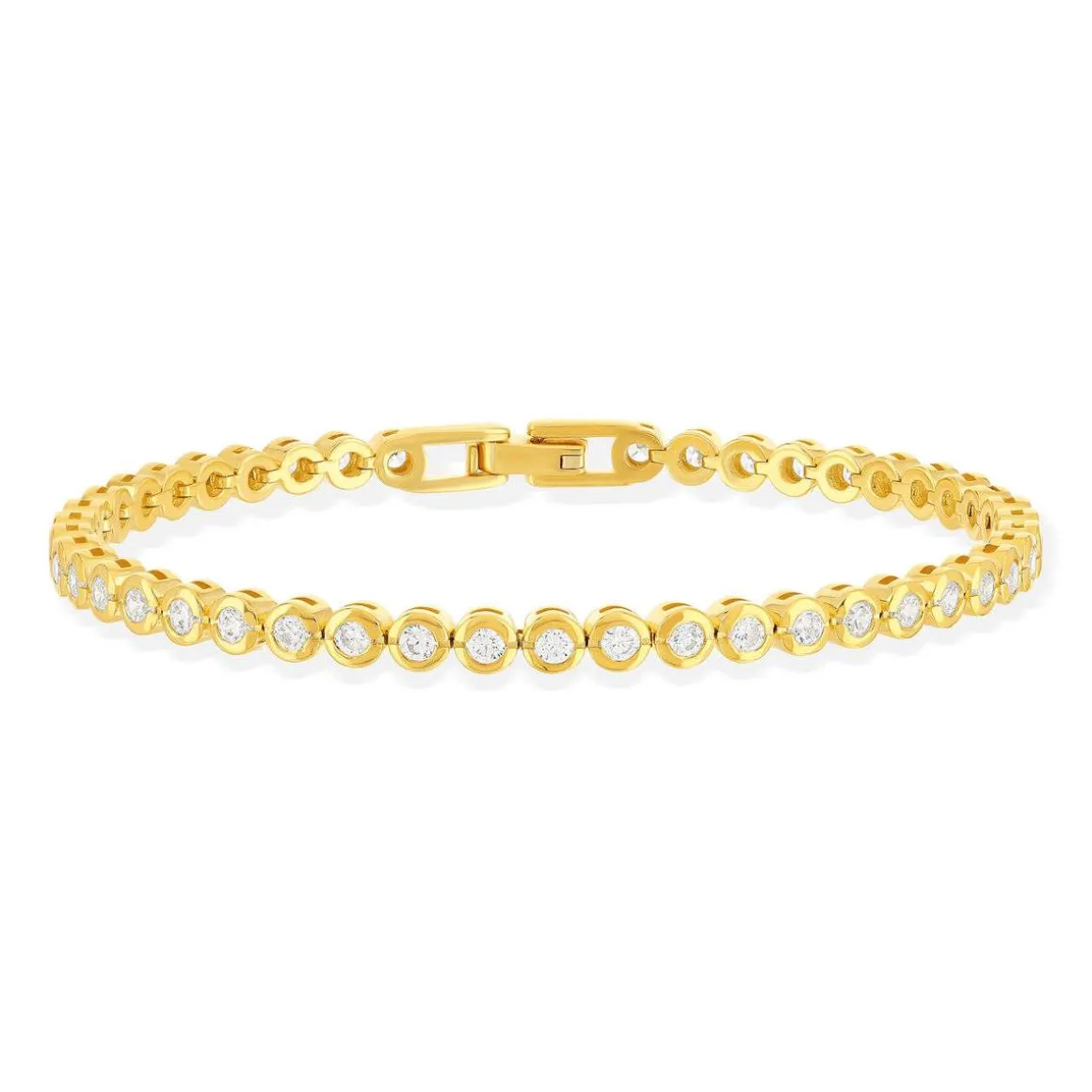 Bracelet tennis plaqué or jaune serti clos 19,5cm