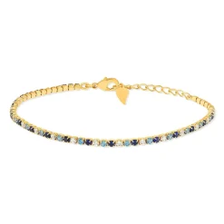 Bracelet tennis plaqué or zirconias bleus et blancs 18 cm