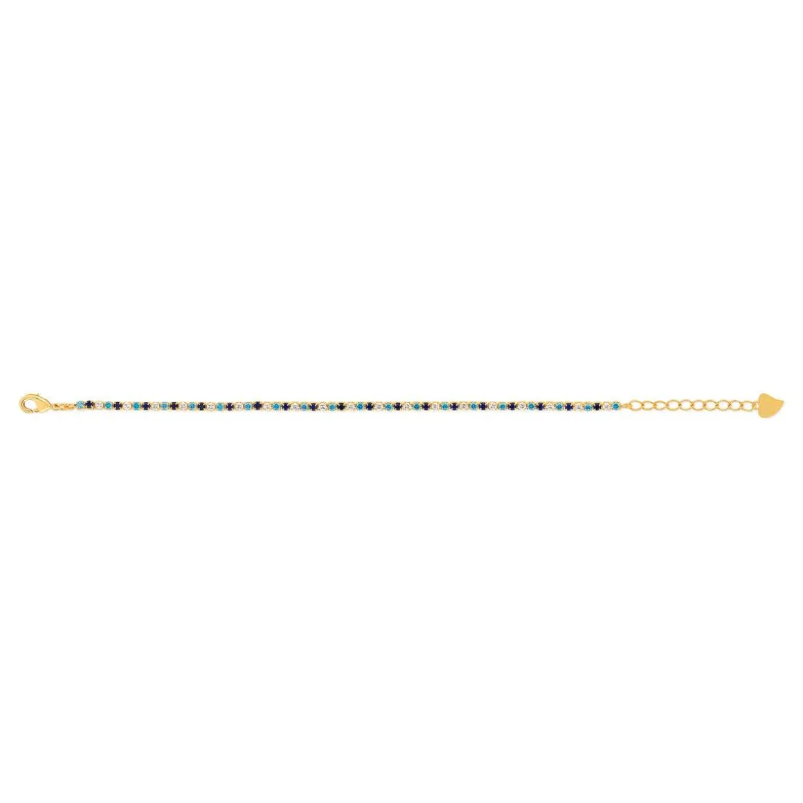 Bracelet tennis plaqué or zirconias bleus et blancs 18 cm
