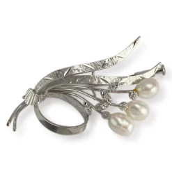 Broche d'occasion or 750 blanc diamant perle de culture