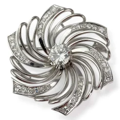 Broche d'occasion or 750 blanc fleur diamants