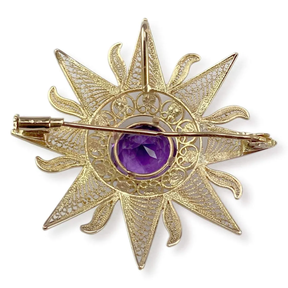 Broche d'occasion or 750 jaune améthyste