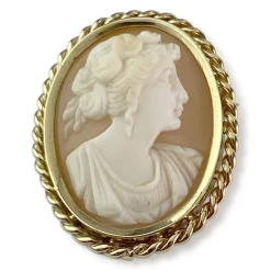 Broche d'occasion or 750 jaune camée coquille