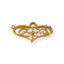 Broche d'occasion or 750 jaune et rhodié diamants perles fines