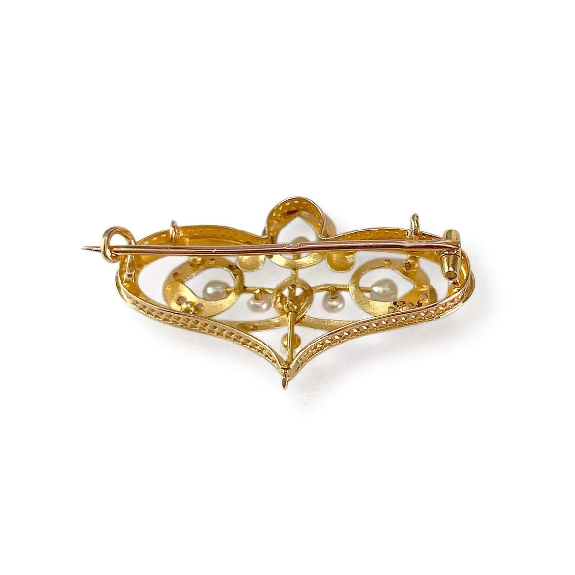 Broche d'occasion or 750 jaune et rhodié diamants perles fines