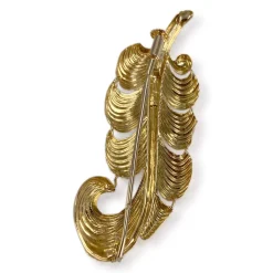 Broche d'occasion or 750 jaune feuille diamants