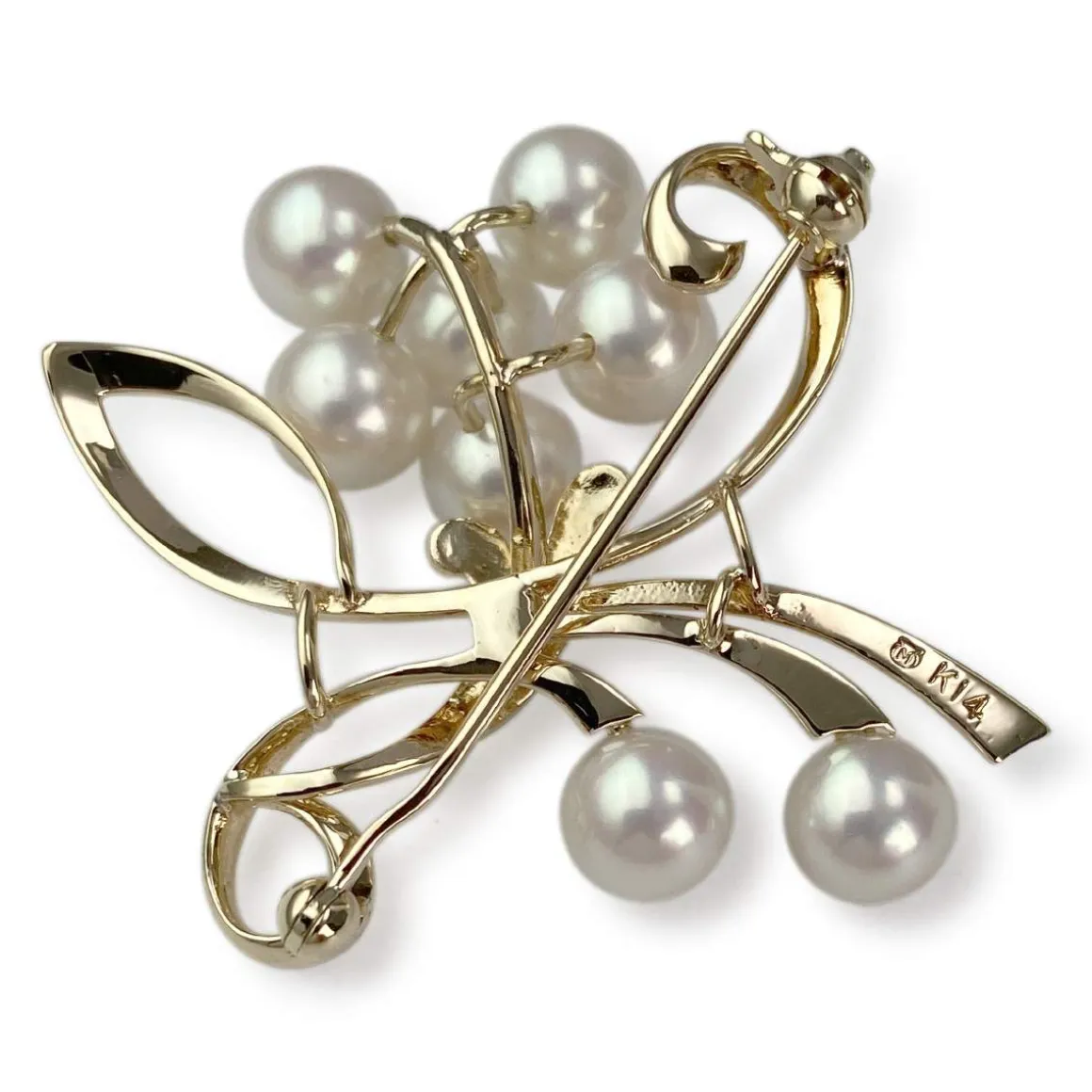 Broche d'occasion or 750 jaune fleur perles de culture