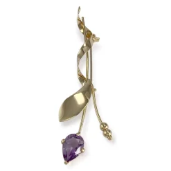 Broche d'occasion or 750 jaune fleur amethyste