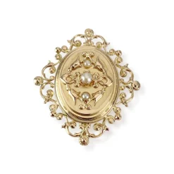 Broche d'occasion or 750 jaune perles de culture