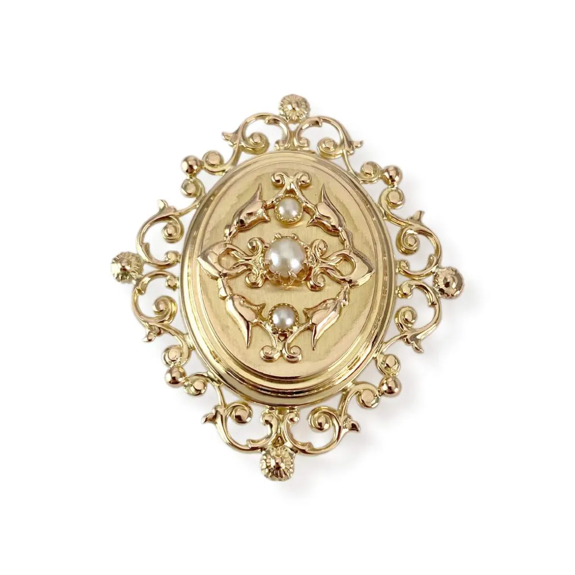 Broche d'occasion or 750 jaune perles de culture