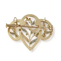 Broche d'occasion 2 ors 750 diamants verres rouges