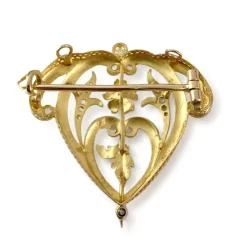 Broche d'occasion or 750 2 tons diamants et perles fines