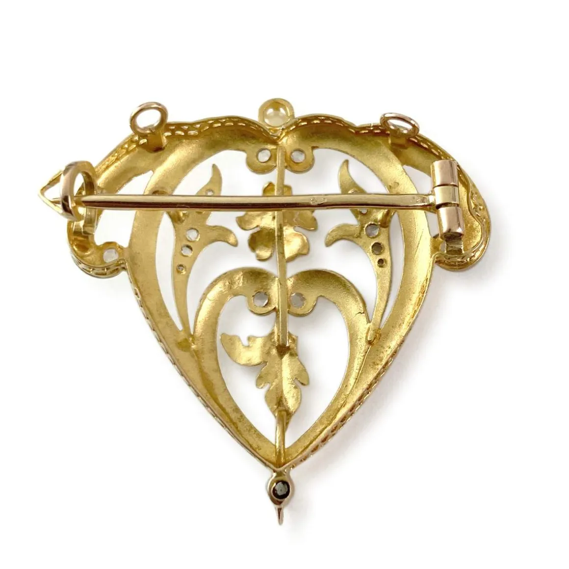 Broche d'occasion or 750 2 tons diamants et perles fines