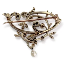Broche d'occasion or 750 2 tons diamant perle de culture