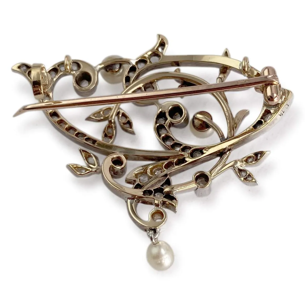 Broche d'occasion or 750 2 tons diamant perle de culture