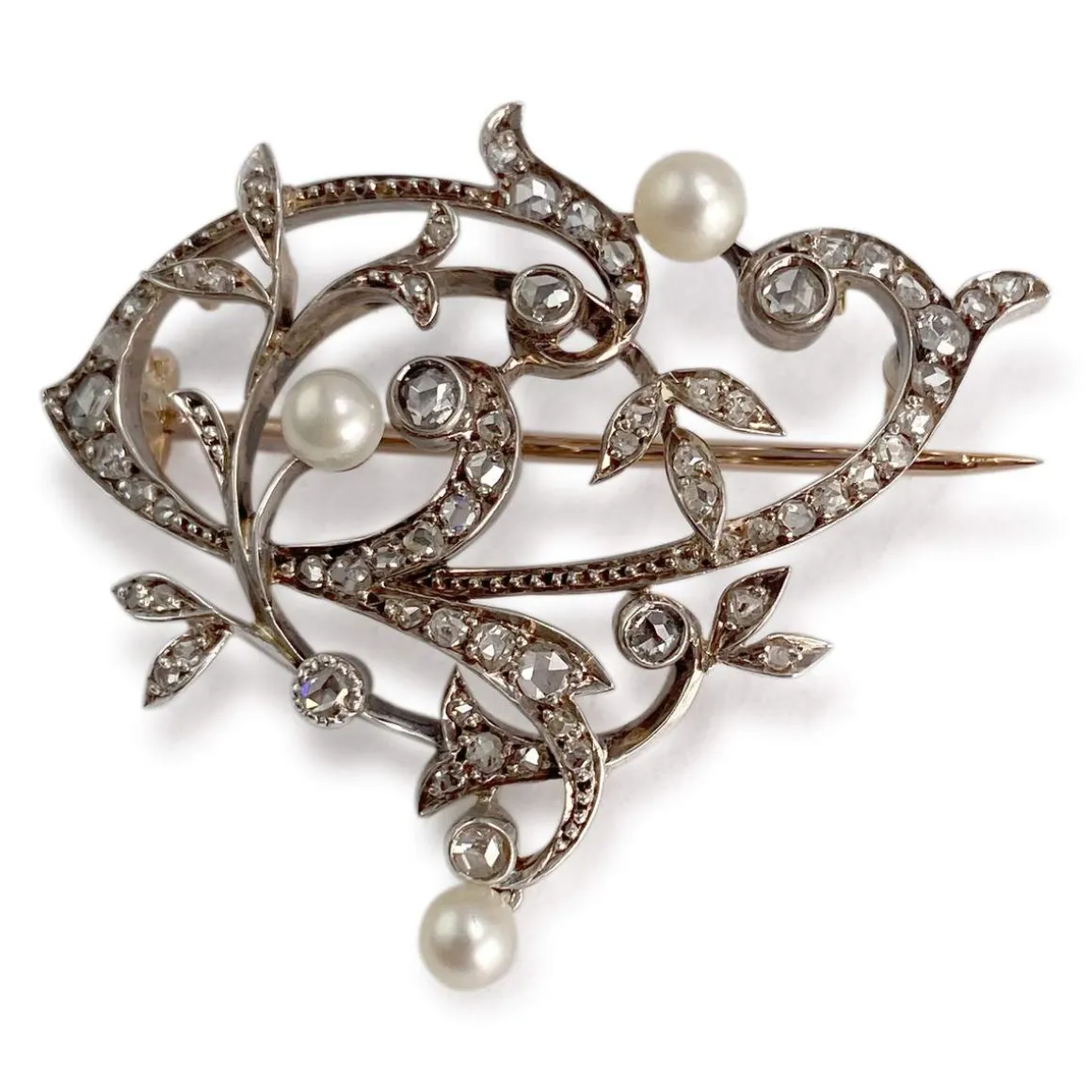 Broche d'occasion or 750 2 tons diamant perle de culture
