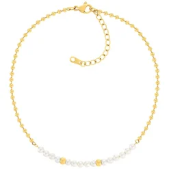Chaine de cheville acier doré 15 perles d'eau douce 26 cm