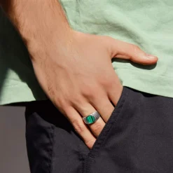 Chevalière argent 925 malachite