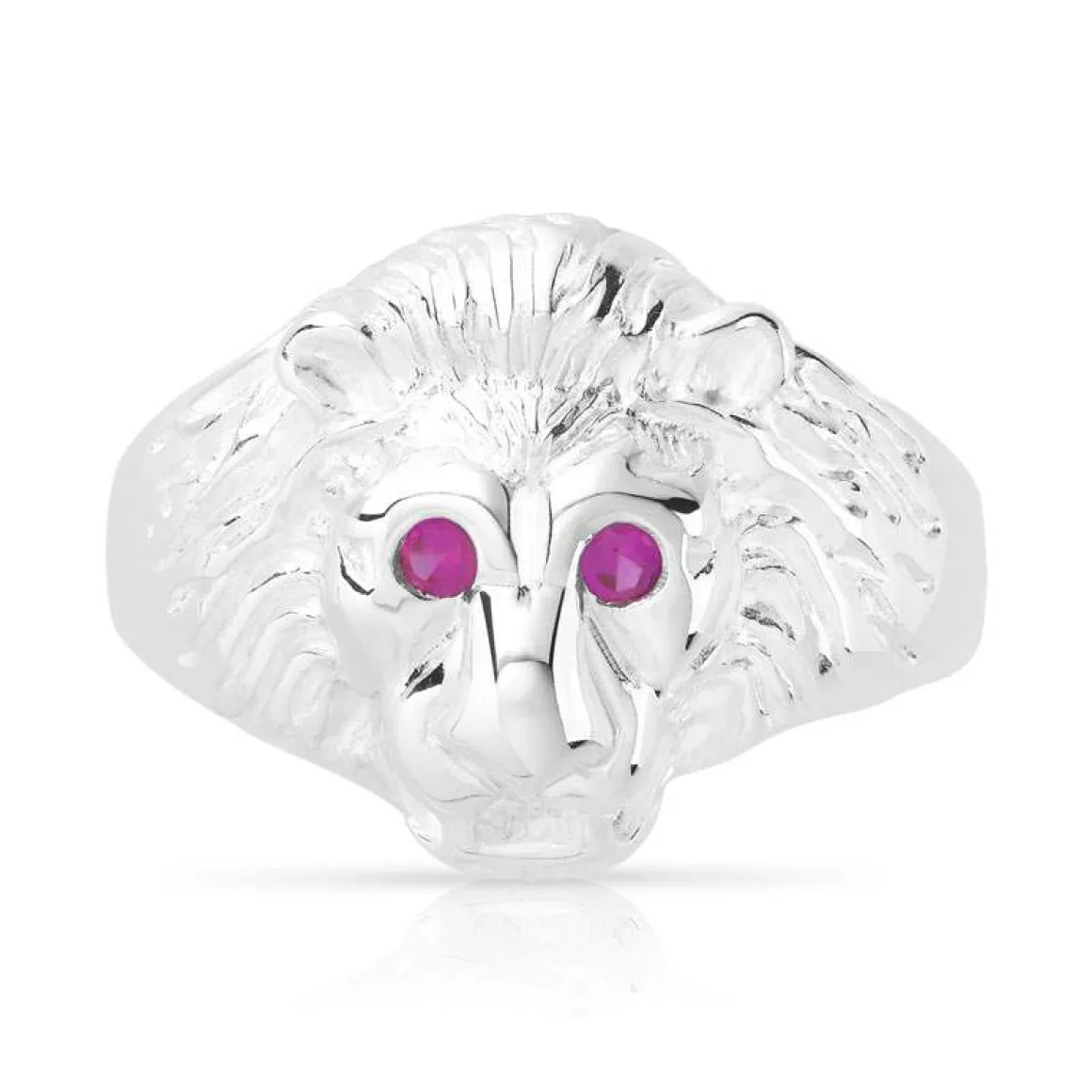 Chevalière argent 925 tête de lion rubis