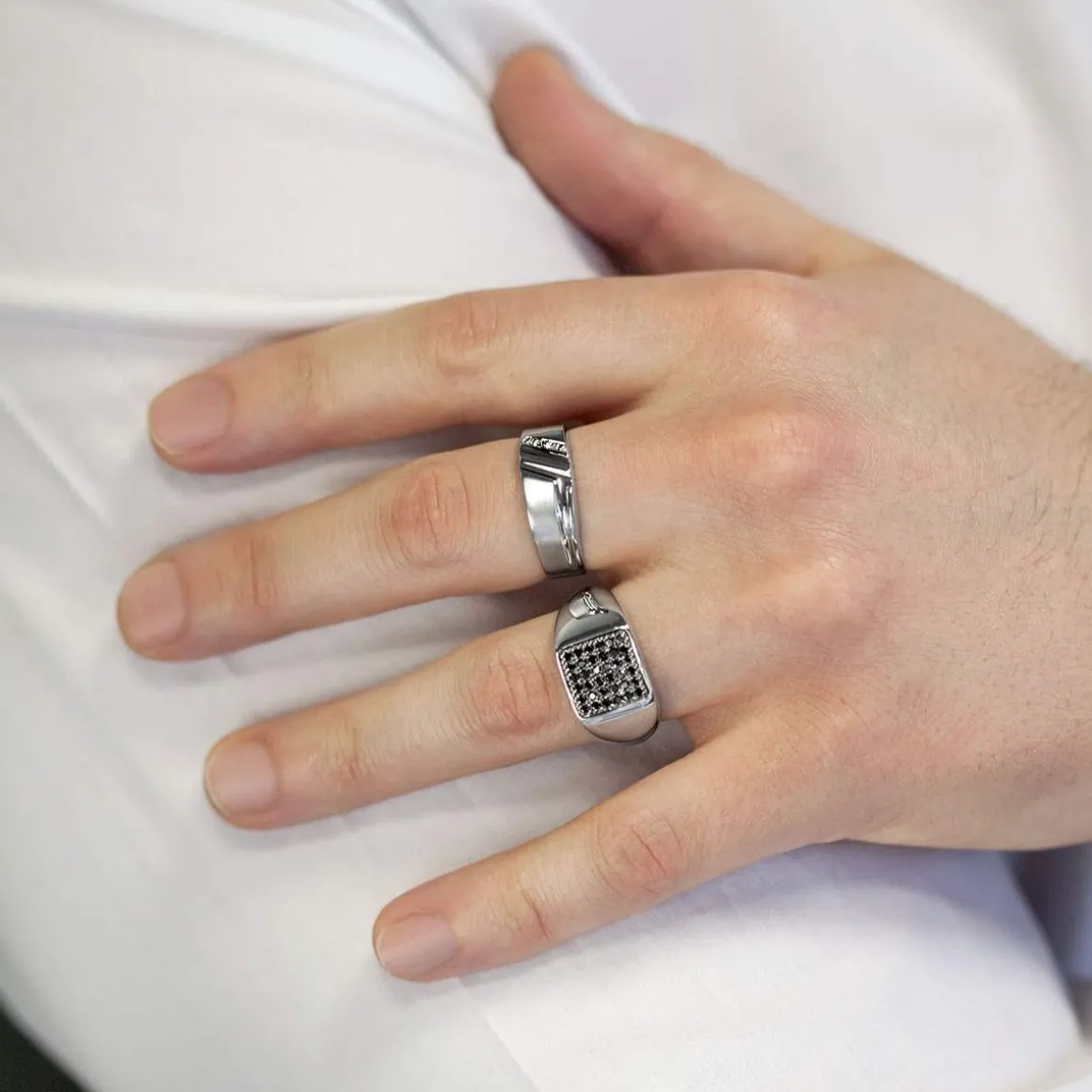 Chevalière or 375 blanc diamant