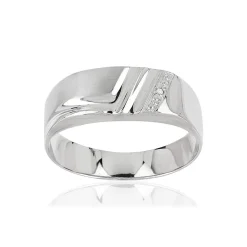 Chevalière or 375 blanc diamant