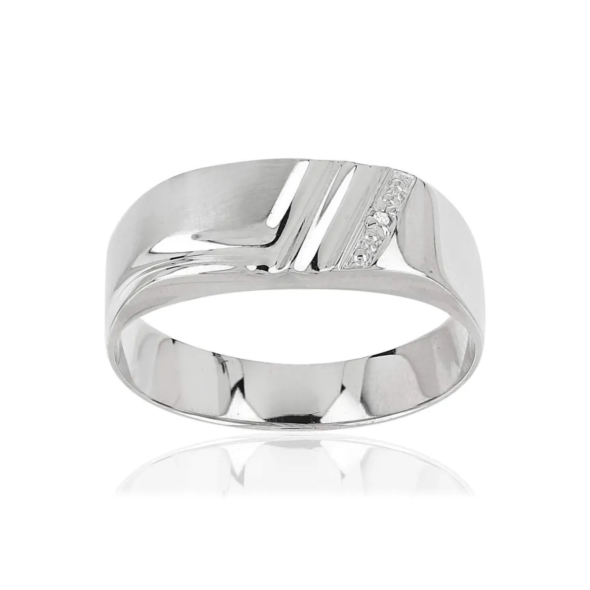 Chevalière or 375 blanc diamant