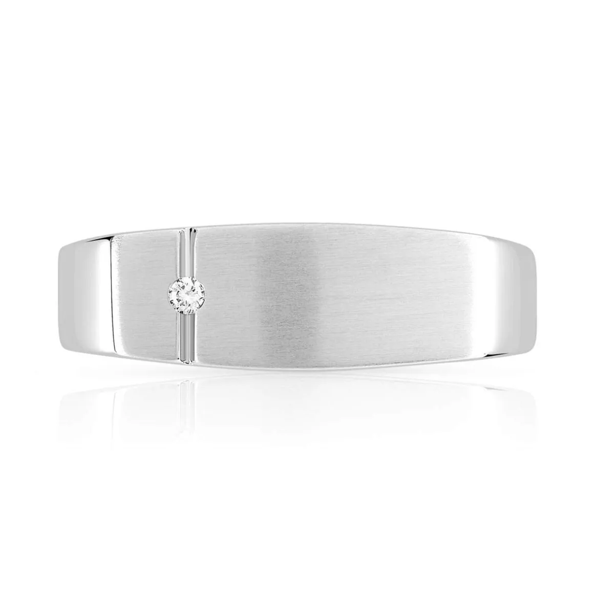 Chevalière or 750 blanc rectangulaire diamant