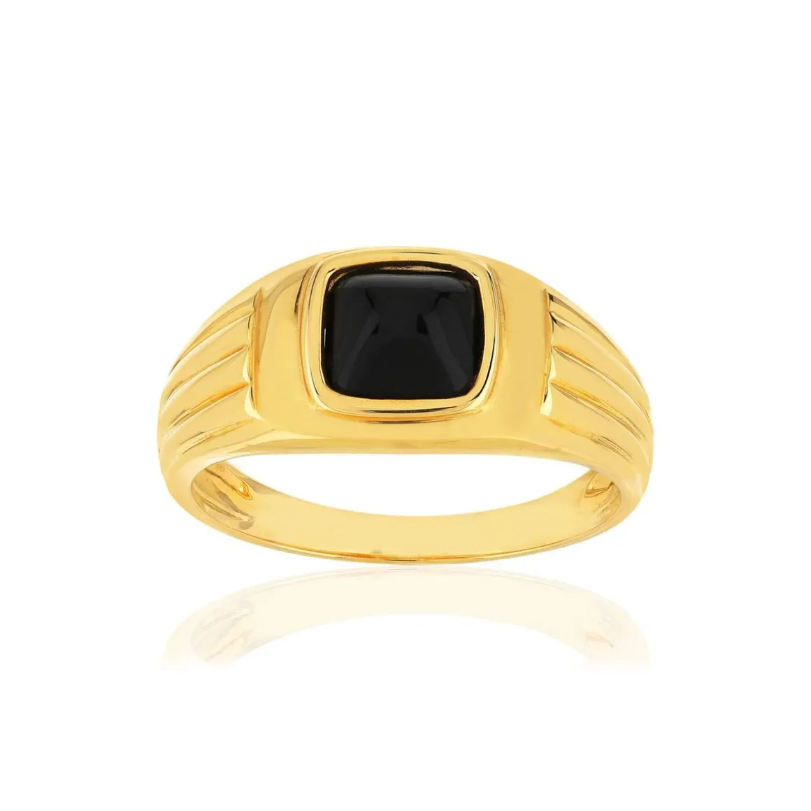 Chevalière or jaune 375, onyx, forme carrée.