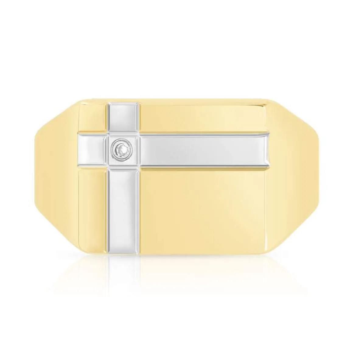 Chevalière or 375 2 tons rectangle diamant