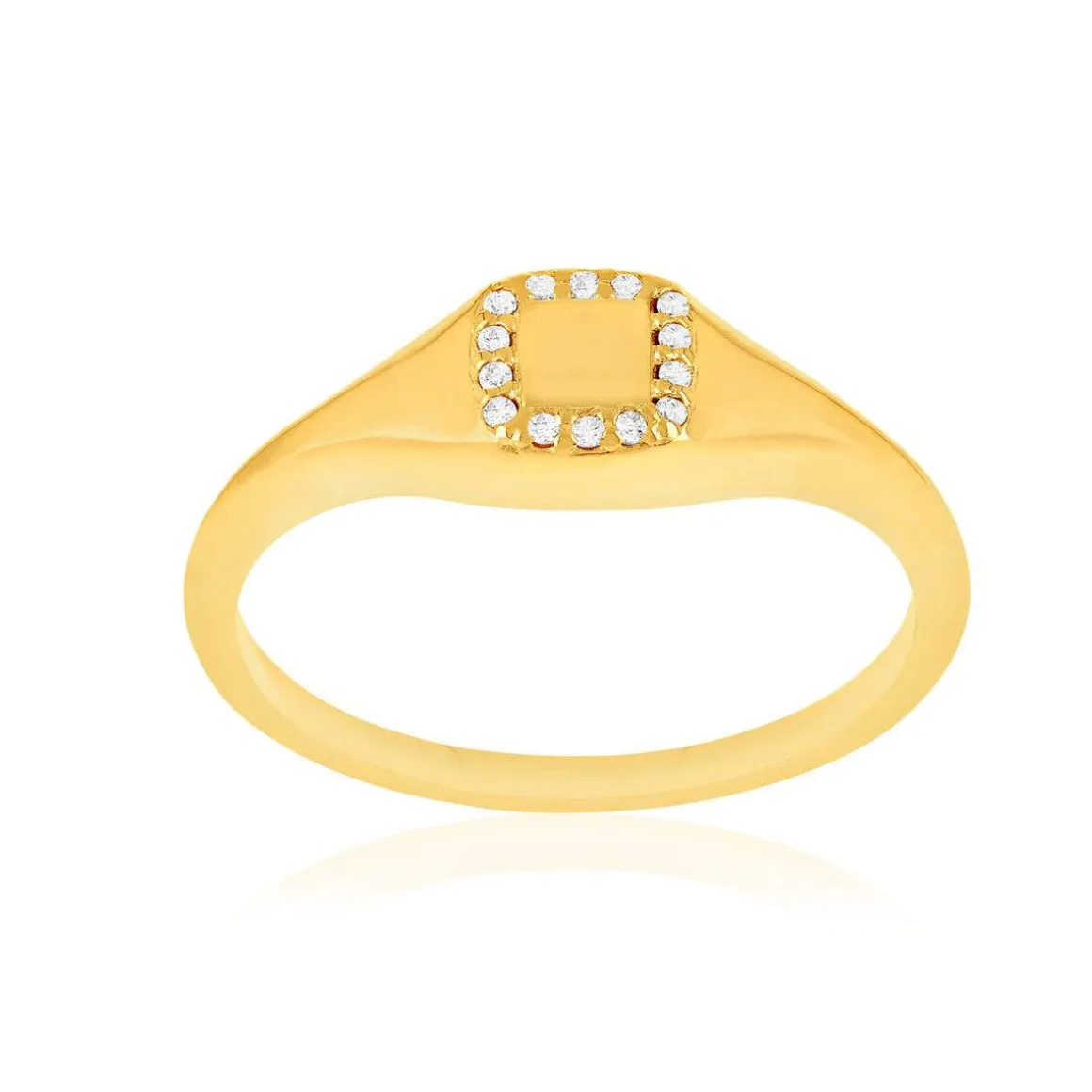 Chevalière plaqué or jaune carrée et zirconias