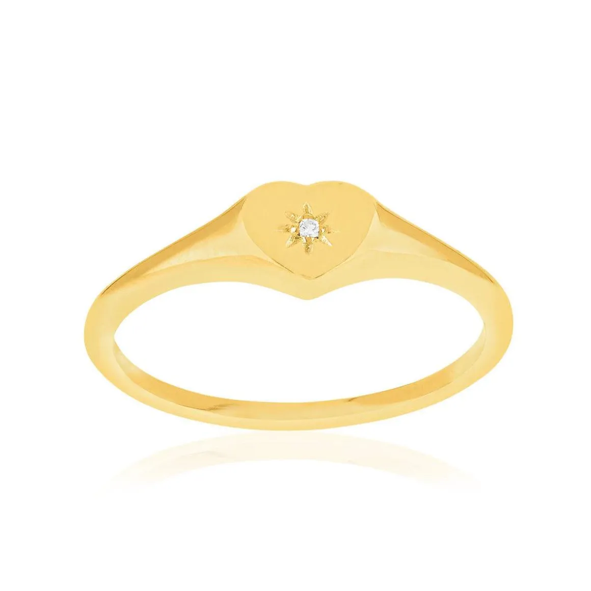 Chevalière plaqué or jaune coeur et zirconias
