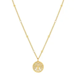 Collier acier doré arbre de vie laque blanche 46 cm