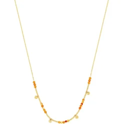 Collier acier doré aventurines oranges 45,5 cm