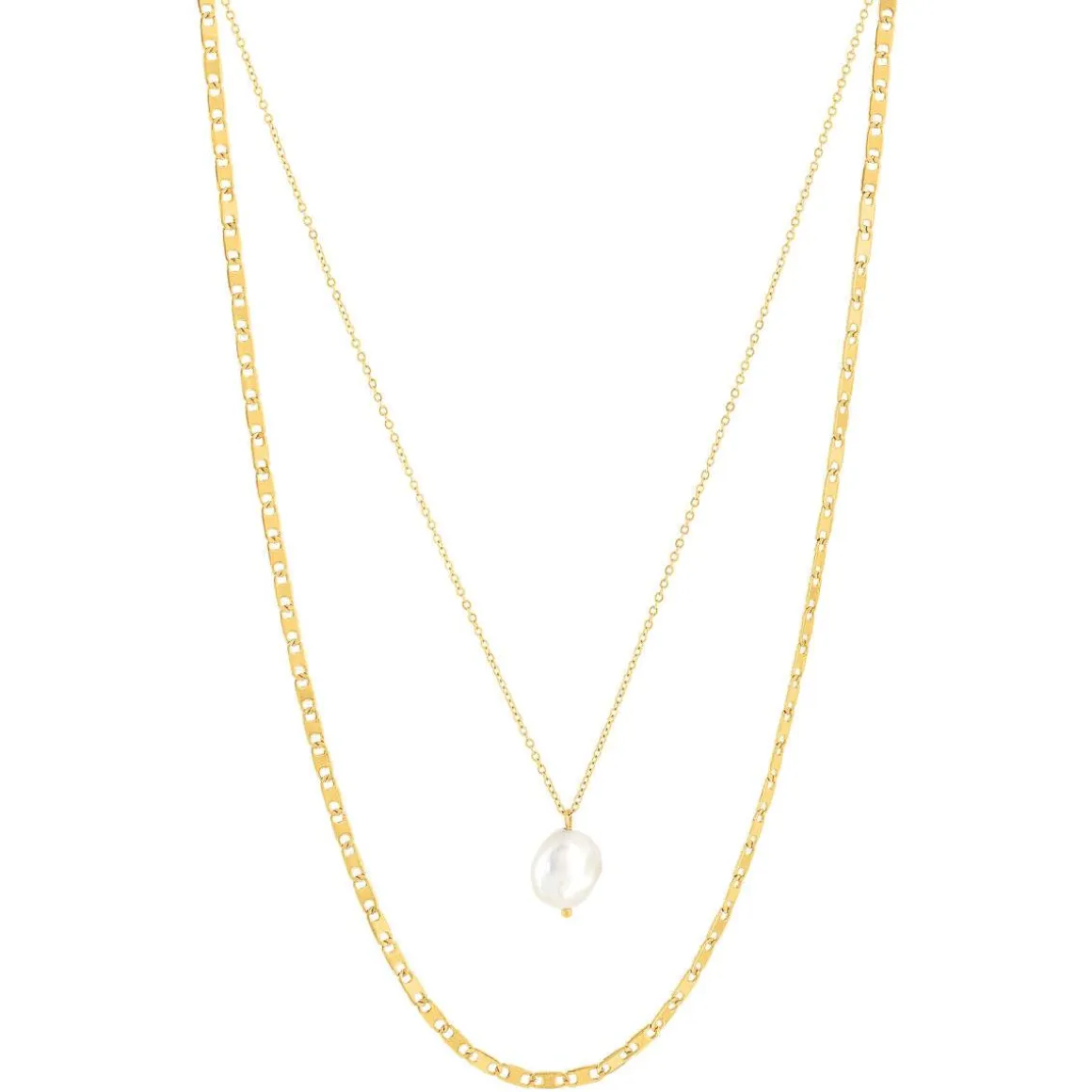 Collier acier doré 2 rangs perle d'eau douce 45 cm