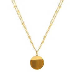 Collier acier doré 2 rangs pierre oeil de tigre 47 cm
