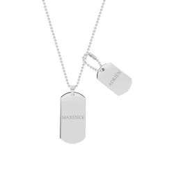 Collier acier maille boule 2 plaques 50 cm