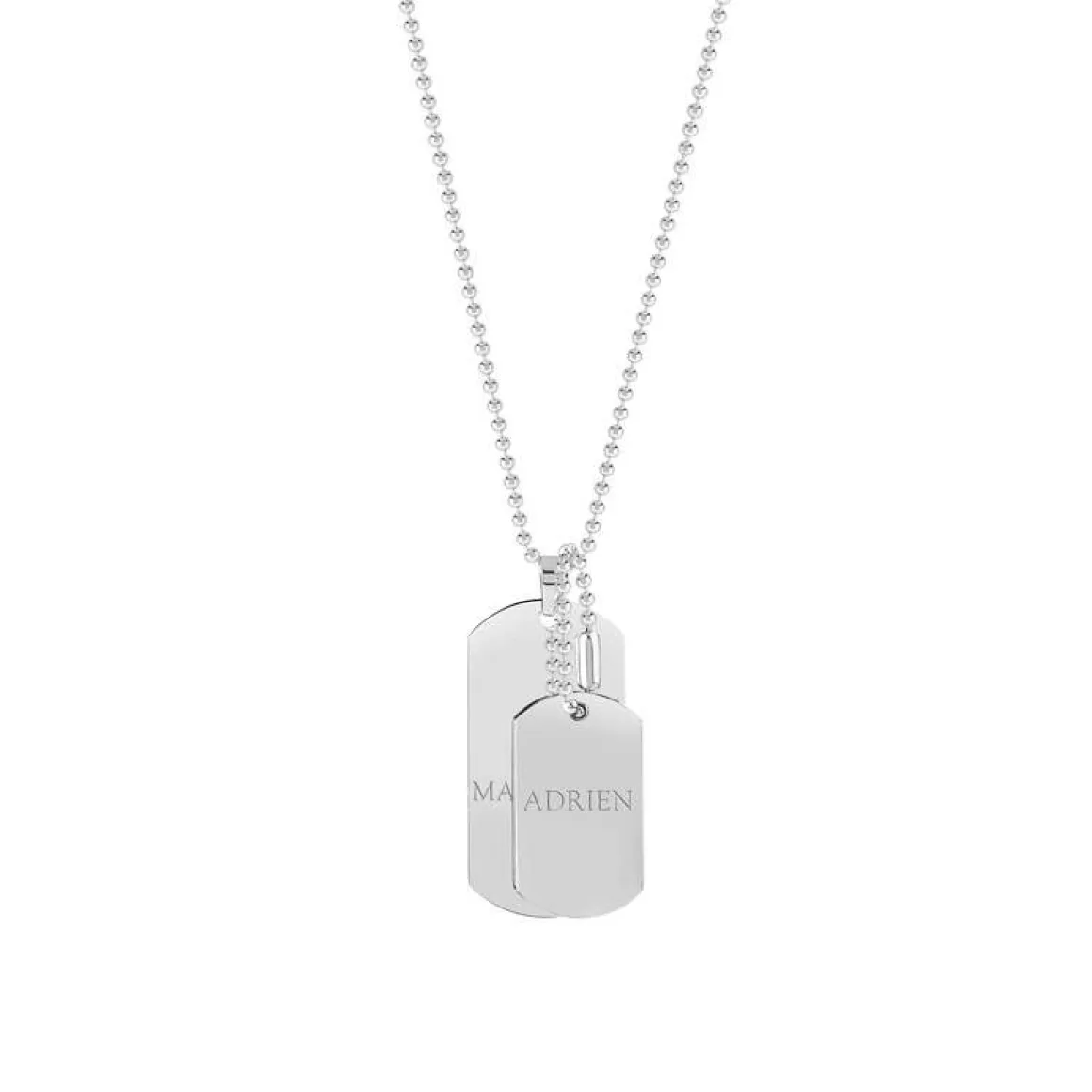 Collier acier maille boule 2 plaques 50 cm