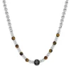 Collier acier motif croix oeil de tigre 50cm