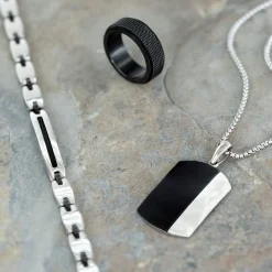 Collier acier plaque noire 55 cm