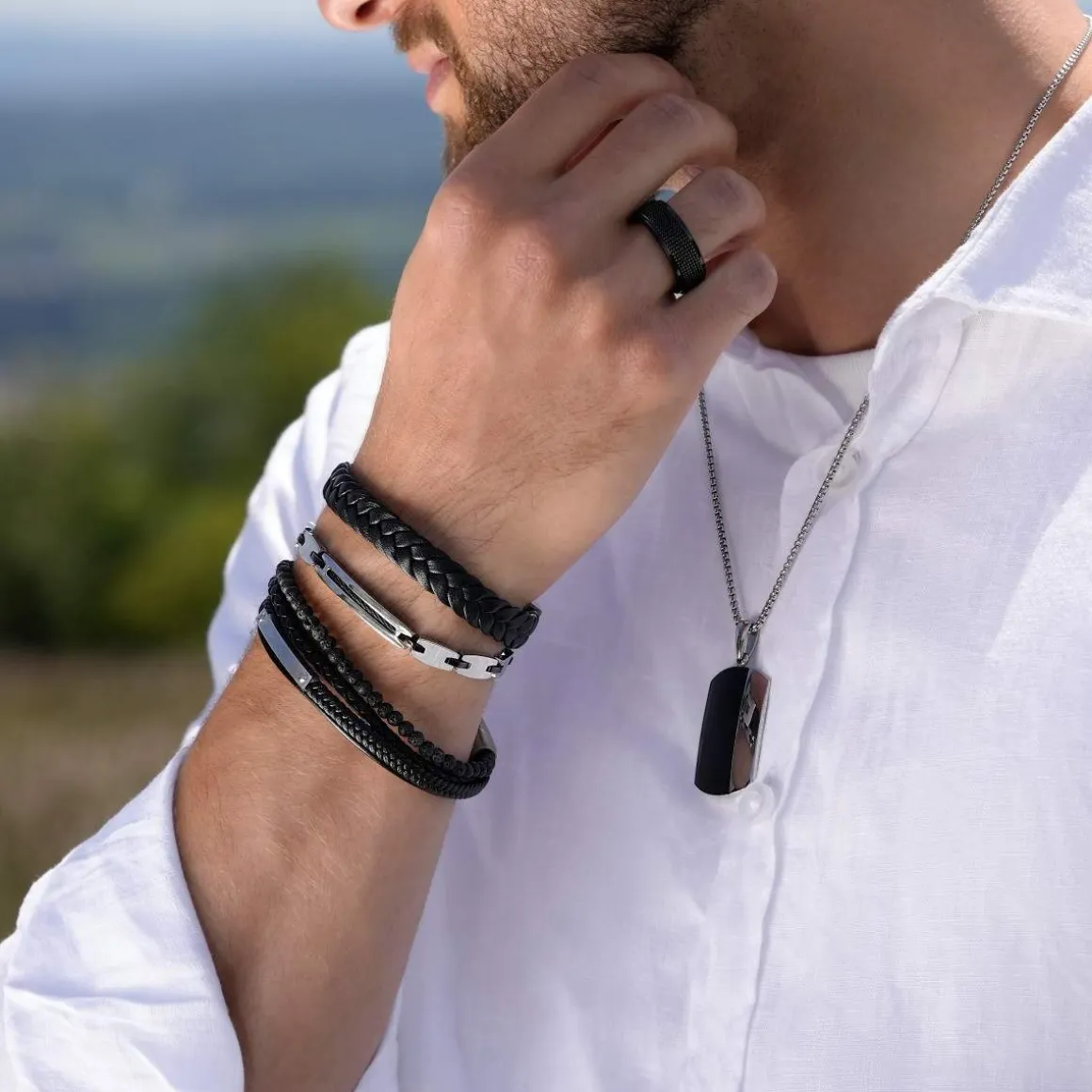 Collier acier plaque noire 55 cm