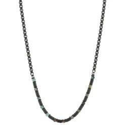 Collier acier vieilli tourquoises vertes 50cm