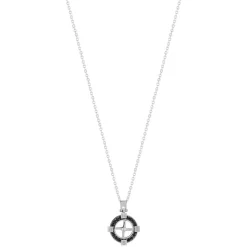 Collier acier zirconia noir boussole 55 cm